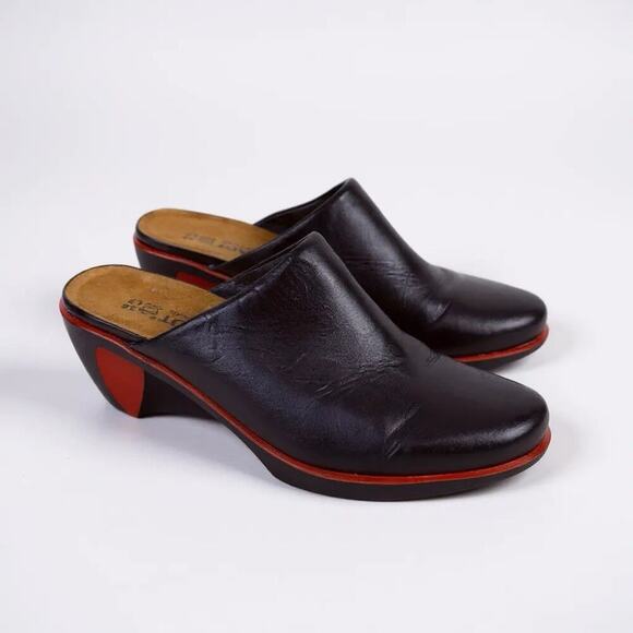 Naot Shoes - Naot Evening Mule Clogs Black EU 38 US 7.5 Madras Leather Red Accent Slip On